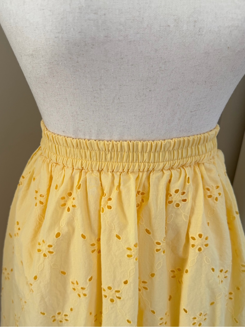 J. Crew Factory Petite Yellow Eyelet Midi Skirt - Picture 4 of 15